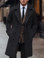 Classic black double-breasted wool overcoat for men with notch lapels and slim fit cut - S / Black