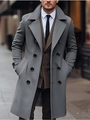 Men's double-breasted grey wool overcoat in a stylish long professional business design - S / Dark Gray