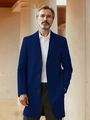 Classic dark blue business casual trench coat for men with a three-button lapel design - XS (US Size) / Navy Blue