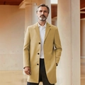 Classic men's camel single-breasted business coat with lapels and three black buttons - XS (US Size) / Khaki