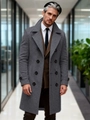 Elegante heren wollen trenchcoat met dubbele rij knopen in antracietgrijs - S (US Maat) / donkergrijs