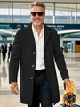 Men's business casual black wool coat with warm quilted lining and classic button closure - S (US Size) / Black