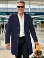 Men's navy wool overcoat with thermal lining and single-breasted classic lapel design - S (US Size) / Navy Blue