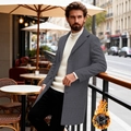 Manteau en laine gris foncé pour homme avec boutonnage simple et doublure matelassée chaude - S / gris foncé