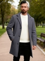 Men's single-breasted grey wool business coat with classic lapel in a stylish outdoor setting - XS / Dark Gray