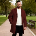 Men's burgundy single-breasted wool overcoat in a stylish mid-length business casual design - XS / Dark Red