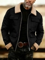 Men's retro workwear jacket in black with warm fleece collar and thick outdoor fabric - S / Black