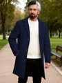 Klassieke donkerblauwe wollen herenjas met reverskraag en enkele knopen voor de herfst - XS / Marineblauw