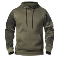 Men's olive green hoodie with camo print sleeves and kangaroo pocket in casual style - Army Green