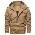 Giacca da uomo kaki con cappuccio fodera in pile e tasche stile cargo - S / Cachi