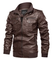 Chaqueta de cuero PU marrón oscuro para hombre con puños acanalados y charreteras de estilo retro - M / Marrón
