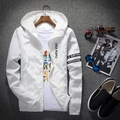 Weiße Herren-Kapuzenjacke mit Buchstabendruck und dekorativen Ärmelstreifen im Slim-Fit - S / Weiß
