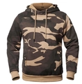 Men's forest camouflage hoodie in earth tones with front kangaroo pocket and drawstring hood - Khaki
