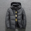 Men's slim fit winter hooded down jacket in dark grey with yellow lining and zip pockets - M / Dark Gray