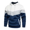 Men's color block hoodie featuring white, grey, and navy V-shaped patchwork design - S / White