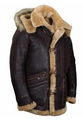 Heren dufflecoat van bruin kunstleer met lamswollen voering, capuchon en klassieke houtje-touwtje - S / Bruin