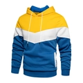 Detail of hoodie with yellow, white and blue color block design and white drawstrings - S / Yellow