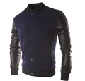 Dunkelblaue Herren-Baseballjacke mit schwarzen Lederärmeln und Rippbündchen - S / Marineblau