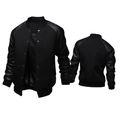 Classic men black varsity jacket featuring leather sleeves and silver snap buttons - M / Tops / Black