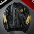 Chaqueta bomber hip hop de cuero PU negro con bordado de alas doradas para hombre y mujer - S / Estilo Negro Acolchado