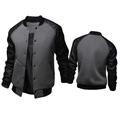 Men's stylish varsity baseball jacket with leather patchwork sleeves, front and back views - M / Tops / Dark Gray
