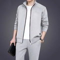 Ensemble de sport gris décontracté pour homme avec veste à col montant et pantalon - M / Gris clair