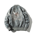 Graue Satin-Souvenirjacke für Herren mit Adler-Stickerei und Air-Club-Kartenmuster - S / Dünner Stil / Dunkles Armeegrün