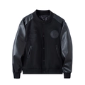 Veste varsity rétro noire en laine avec manches en cuir et broderies de haute qualité - M / Style Printemps Automne