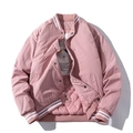 Pink American street style bomber jacket with quilted lining and ribbed stripes - S / Pink Padded Style