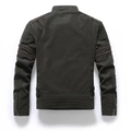 Men's slim-fit faux leather biker jacket in dark olive with red piping and quilted detail - M / Army Green (No Embroidery)