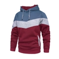 Men's tri-color hoodie in navy blue, heather grey, and burgundy with drawstring hood - S / Denim Blue-Wine Red