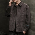 Veste en velours côtelé marron foncé pour homme avec boutons vintage et broderie - M / café