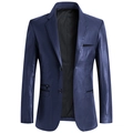 Chaqueta blazer de cuero PU azul marino para hombre con solapa y bolsillos con cremallera - M—170 / Azul Marino