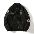 Klassische schwarze MA1 Bomberjacke mit Vintage-Stickerei-Patches und Rippbündchen - S / Schwarz Dünner Stil