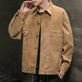 Veste en velours côtelé kaki pour homme avec revers classique et poches à rabat - M / Kaki