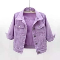 Giacca di jeans viola a maniche corte da donna con revers classico e tasche frontali - S / Viola