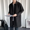 Classic black men's mid-length trench coat with lapel collar and single-breasted design - M / Black