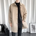 Men's mid-length casual trench coat in light khaki with classic lapel and single breasted buttons - M / Khaki