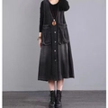 Relaxed fit black washed denim vest dress with large pockets and button-front closure - S / Black