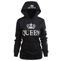 Black Queen hoodie for women with white crown logo print and front kangaroo pocket - S / Black Queen