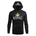 Streetwear black King hoodie with gold crown and white logo print for men and women - S / Black King Gold Print