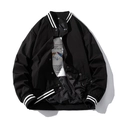 Men's black bomber jacket with NASA print and striped ribbing for a street style look - S / Black Thin Style