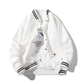 Men's American streetwear white baseball jacket with black and white striped ribbed cuffs - S / White Thin Style