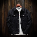 Distressed black denim jacket for men with ripped detailing and metal buttons - 3XL / Black
