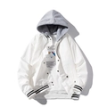 White and grey hooded varsity jacket with ribbed trim and NASA space theme lining - S / White Thin With Hood