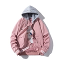 Pink NASA hooded bomber jacket for men with grey knit hood and ribbed cuffs - S / Pink Thin With Hood