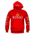 Red King hoodie featuring white lettering and crown prints for casual couple street style - S / Red King