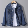 Classic loose fit dark blue denim jacket for men with chest pockets and metal buttons - M / Dark Blue