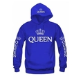 Royal blue King Queen hoodie with crown print and kangaroo pocket in casual loose fit - Blue Queen