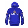 Blue King hoodie with gold crown and white lettering featuring a front pouch pocket - Blue King